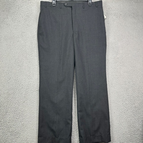 Stafford Wool Dress Pants Mens 38X30 Dark Grey Custom Fit Suits Flat Front NEW